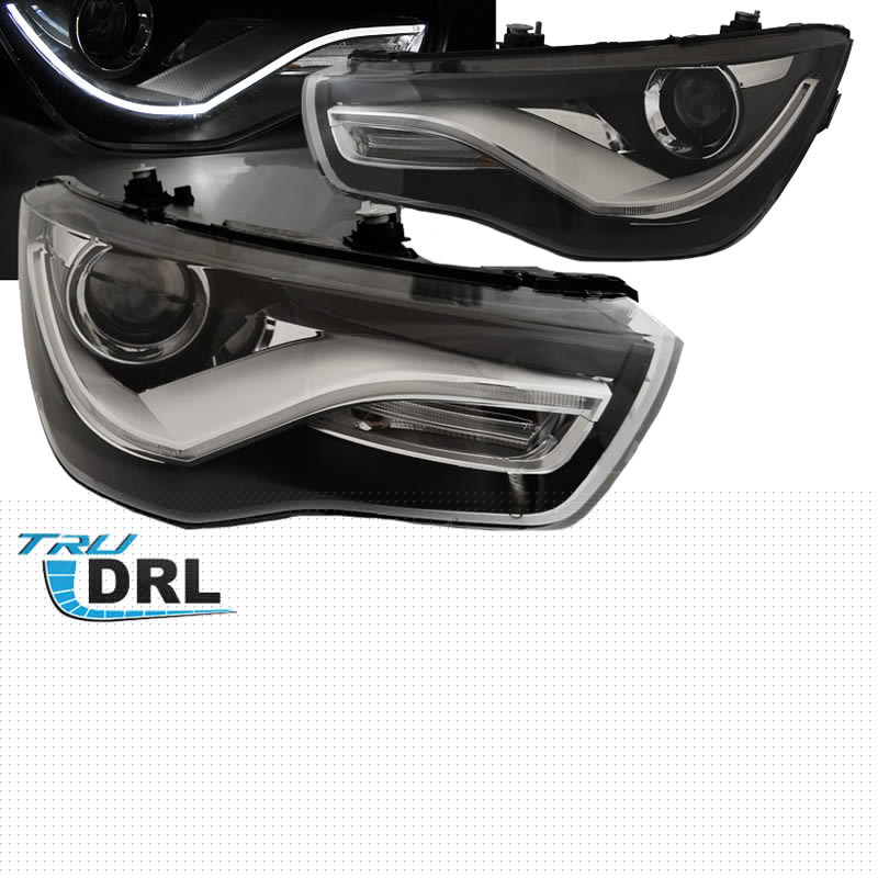 Βλησαρούλης Car Center - Μπροστινά Φανάρια Set Για Audi A1 8X 10-14 True DRL Tube Μαύρα H7 Με Μοτέρ Depo
