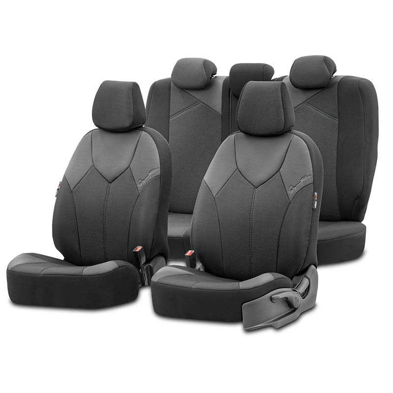 Βλησαρούλης Car Center - Καλύμματα Αυτοκινήτου Otom Signature Design Universal Δερματίνη / Rachel Σετ Εμπρός / Πίσω 11 Τεμαχίων Μαύρο Με Γκρι Ραφή SGT-2401
