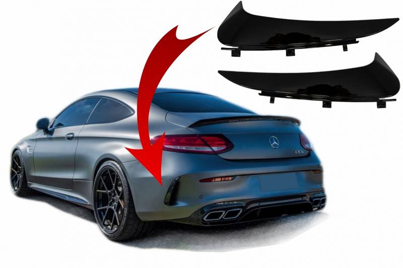 Βλησαρούλης Car Center - Πλαινά Πτερύγια Πισινού Προφυλακτήρα Για Mercedes-Benz C-Class C205 Coupe Με Amg Line Προφυλακτήρα Γυαλιστερό Μαύρο 2 Τεμάχια
