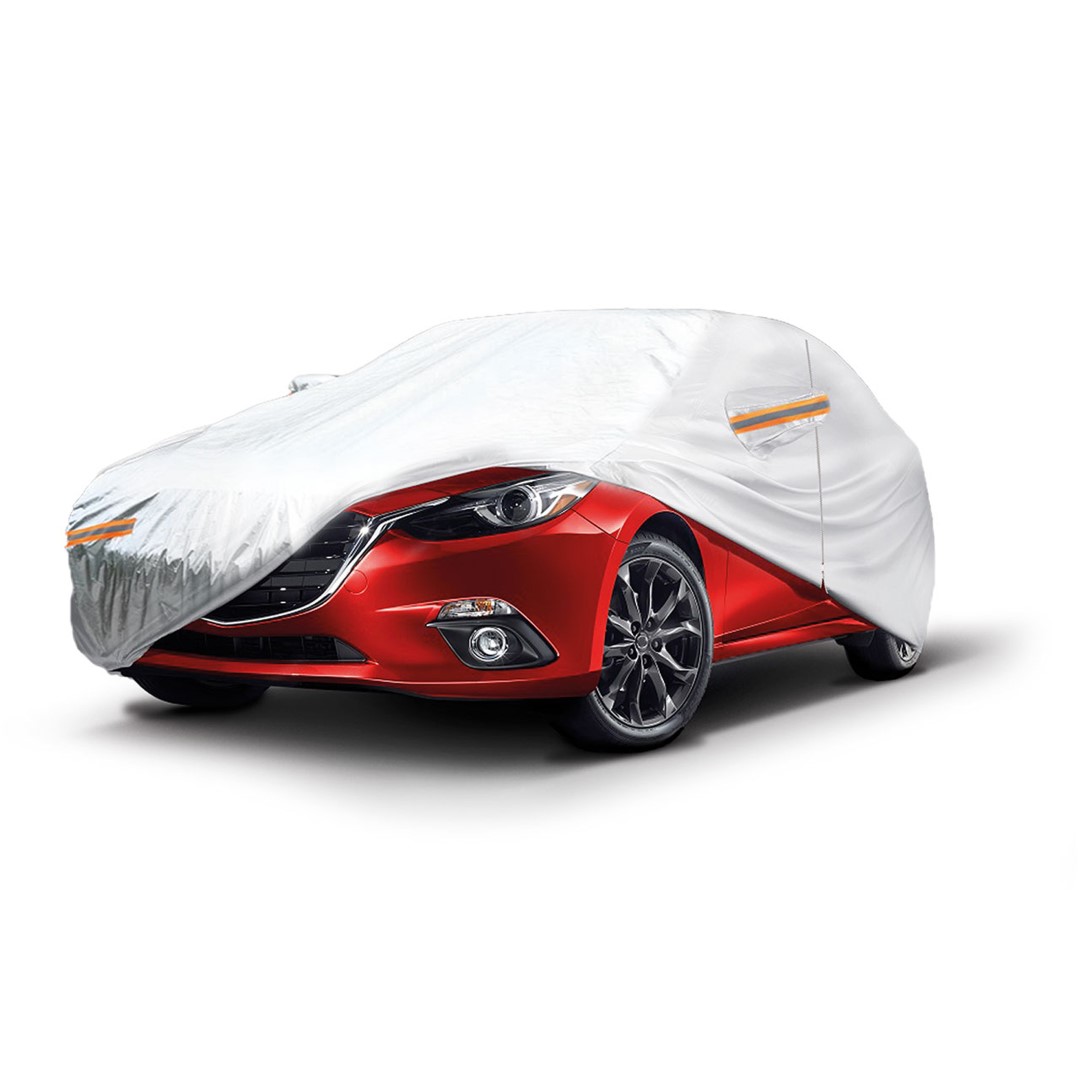 Βλησαρούλης Car Center - Amio - Κουκούλα Αυτοκινήτου Cotton 120g με φερμουάρ διάσταση 430 x 165 x 120 cm χρώμα ασημί μέγεθος Medium για Επιβατικά Αυτοκίνητα - 1 τεμ. (01110/AM)