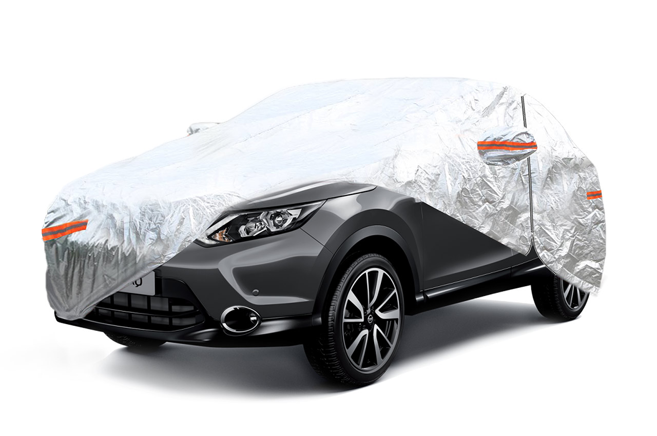 Βλησαρούλης Car Center - Amio - Κουκούλα Αυτοκινήτου Cotton 120g με φερμουάρ διάσταση 480 x 185 x 145 cm χρώμα ασημί μέγεθος SUV/Van Large για Επιβατικά Αυτοκίνητα - 1 τεμ. (01113/AM)