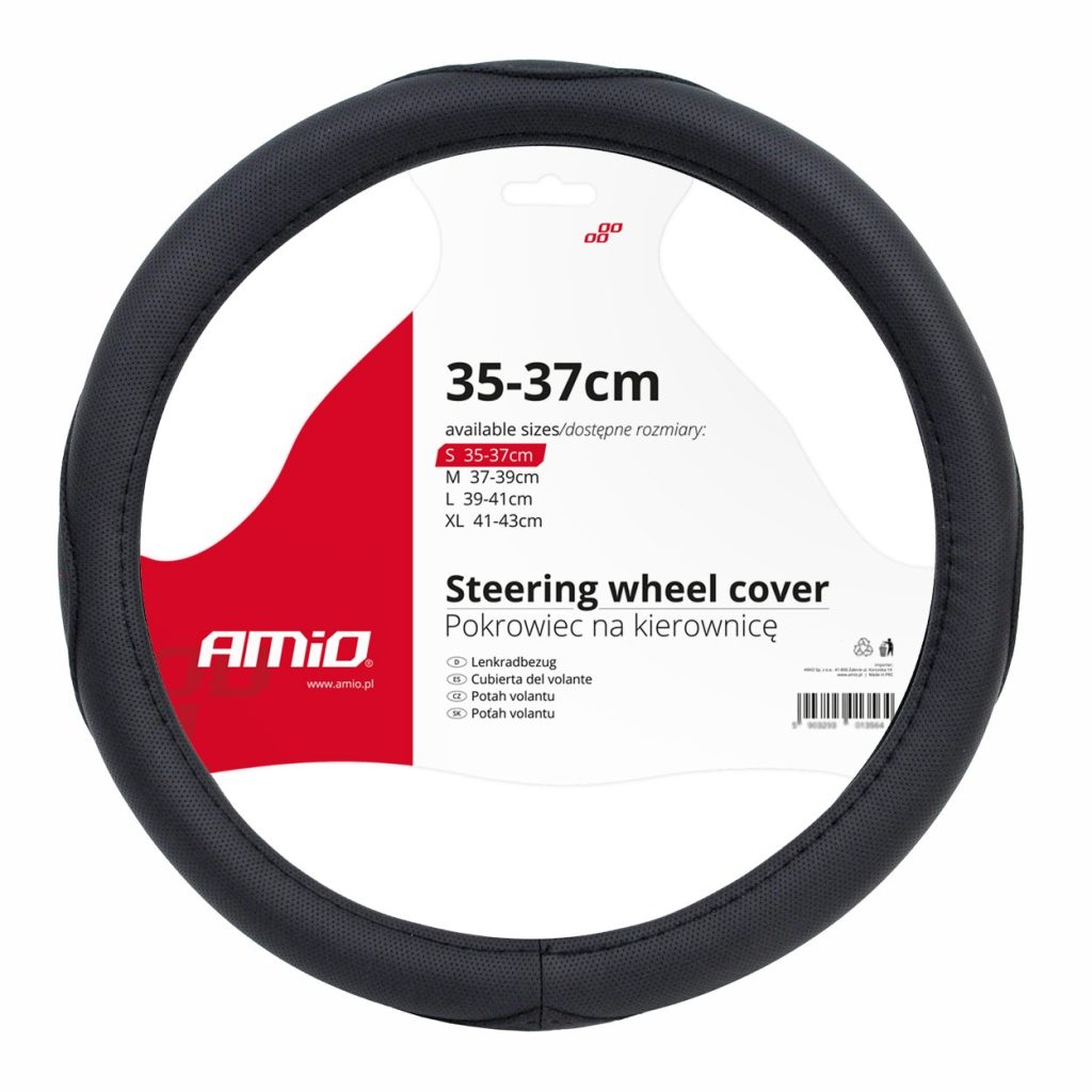 Βλησαρούλης Car Center - Amio - Κάλυμμα Τιμονιού SWC-09-S Μαύρο από Τεχνόδερμα Διάμετρος 35/37cm για Προστασία και Άνεση Τιμονιού για Επιβατικά και Επαγγελματικά Αυτοκίνητα - 1 τεμ. (01364/AM)