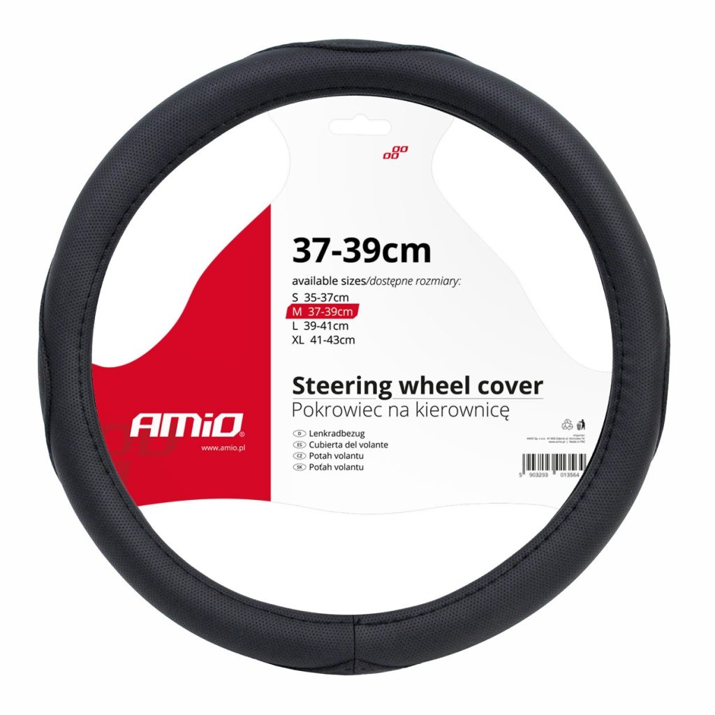 Βλησαρούλης Car Center - Amio - Κάλυμμα Τιμονιού SWC-09-M Μαύρο από Τεχνόδερμα Διάμετρος 37/39cm για Προστασία και Άνεση Τιμονιού για Επιβατικά και Επαγγελματικά Αυτοκίνητα - 1 τεμ. (01365/AM)