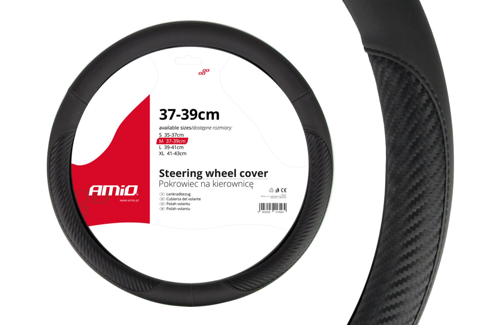 Βλησαρούλης Car Center - Amio - Κάλυμμα Τιμονιού 37-39cm SWC-17 Μαύρο/Carbon - Άνεση Οδήγησης & Βελτιωμένος Έλεγχος - 1 Τεμ (01694/AM)
