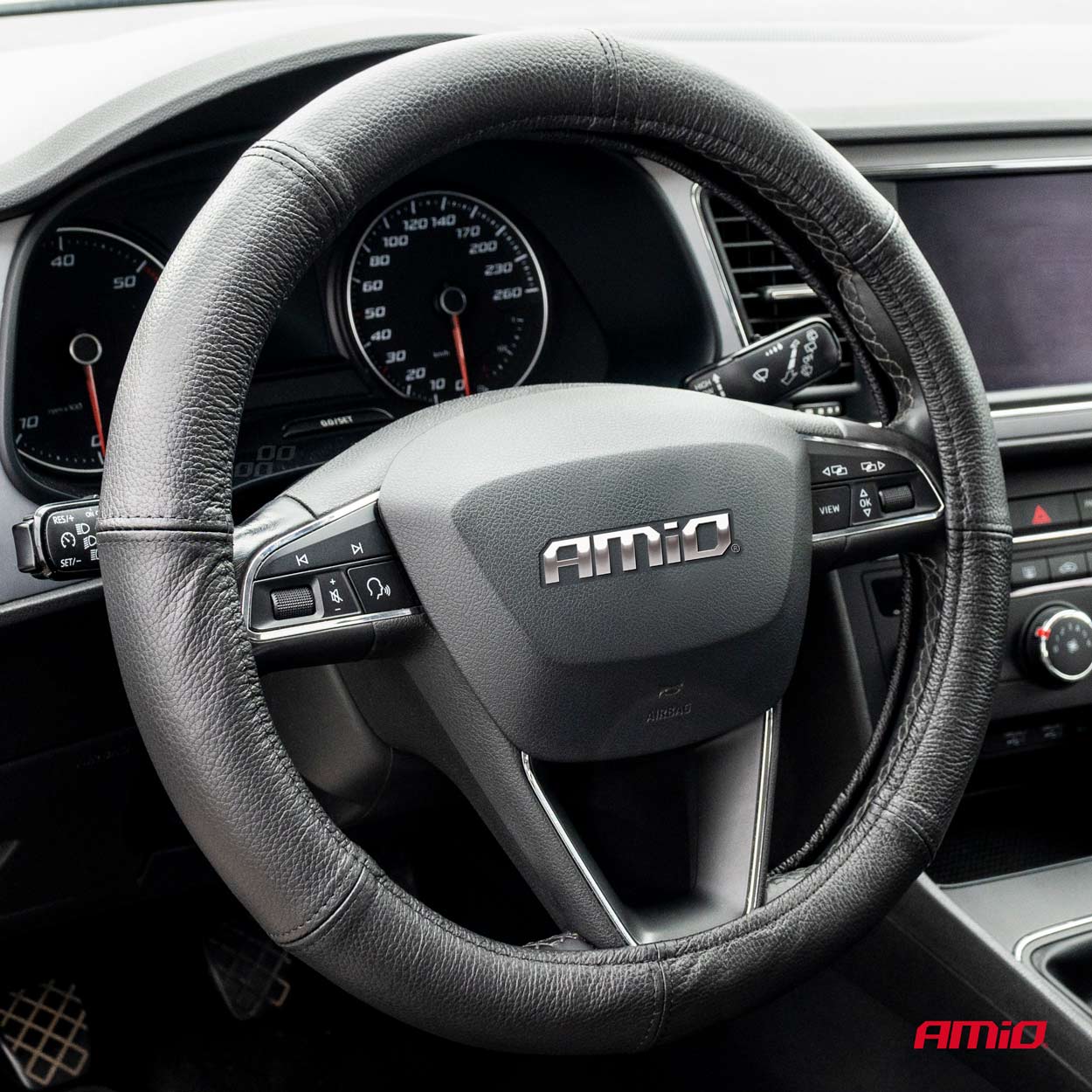 Βλησαρούλης Car Center - Amio - Κάλυμμα Τιμονιού Δερμάτινο διαμέτρου 35/37cm σε μαύρο χρώμα για Επιβατικά Αυτοκίνητα - 1 τεμ. (01764/AM)