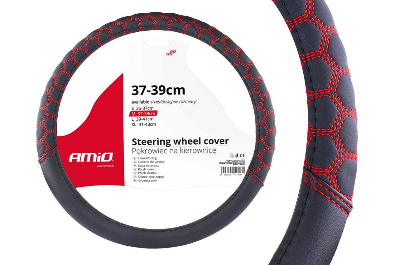 Βλησαρούλης Car Center - Amio - ΚΑΛΥΜΜΑ ΤΙΜΟΝΙΟΥ 37/39CM SWC-23 ΜΑΥΡΟ/ΚΟΚΚΙΝΟ - 1 τεμ. (02560/AM)