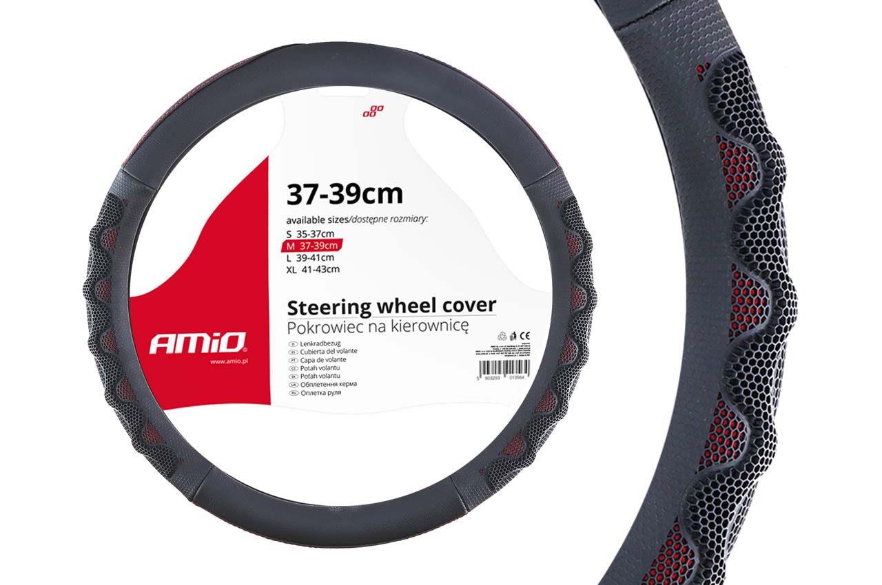 Βλησαρούλης Car Center - Amio - ΚΑΛΥΜΜΑ ΤΙΜΟΝΙΟΥ 37/39CM SWC-25 ΜΑΥΡΟ/ΚΟΚΚΙΝΟ - 1 τεμ. (02562/AM)