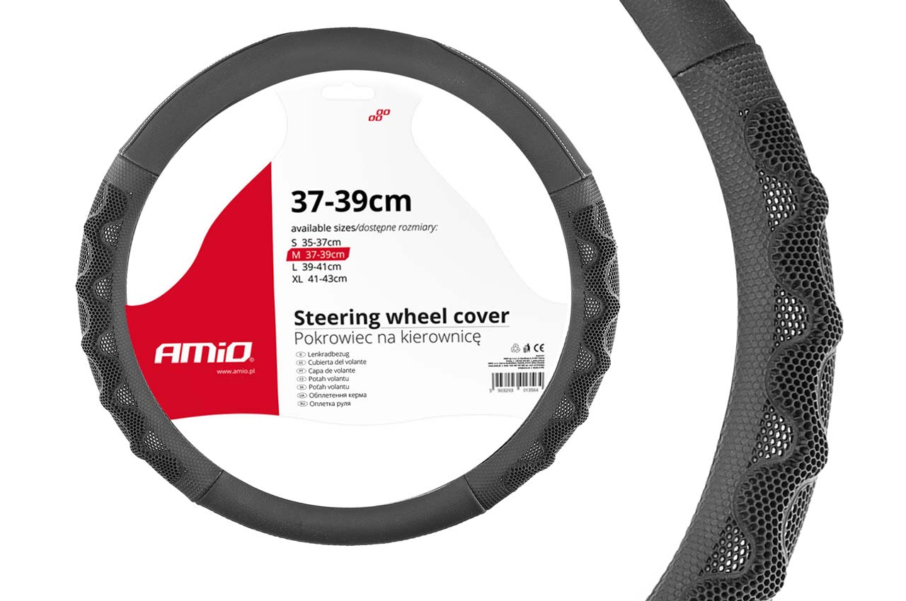 Βλησαρούλης Car Center - Amio - ΚΑΛΥΜΜΑ ΤΙΜΟΝΙΟΥ 37/39CM SWC-26 ΜΑΥΡΟ/ΓΚΡΙ - 1 τεμ. (02563/AM)