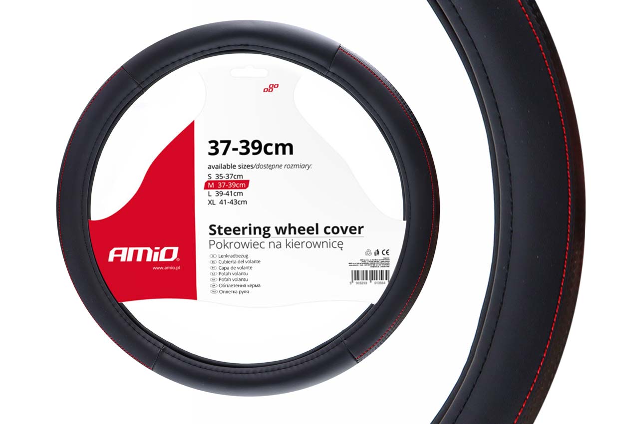 Βλησαρούλης Car Center - Amio - ΚΑΛΥΜΜΑ ΤΙΜΟΝΙΟΥ 37/39CM SWC-28 ΜΑΥΡΟ ΜΕ ΚΟΚΚΙΝΗ ΡΑΦΗ - 1 τεμ. (02565/AM)
