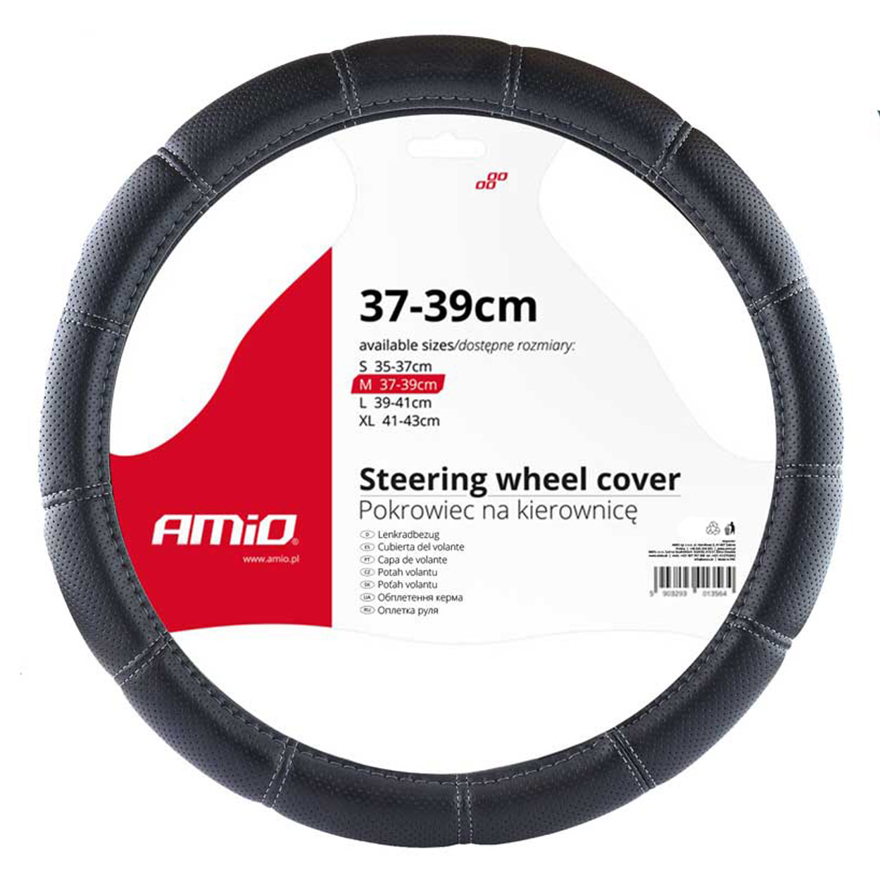 Βλησαρούλης Car Center - Amio - ΚΑΛΥΜΜΑ ΤΙΜΟΝΙΟΥ SWC-29-M 37-39cm ΔΙΑΤΡΗΤΟ ΜΑΥΡΟ ΜΕ ΓΚΡΙ ΡΑΦΗ - 1 Τεμ. (02566/AM)