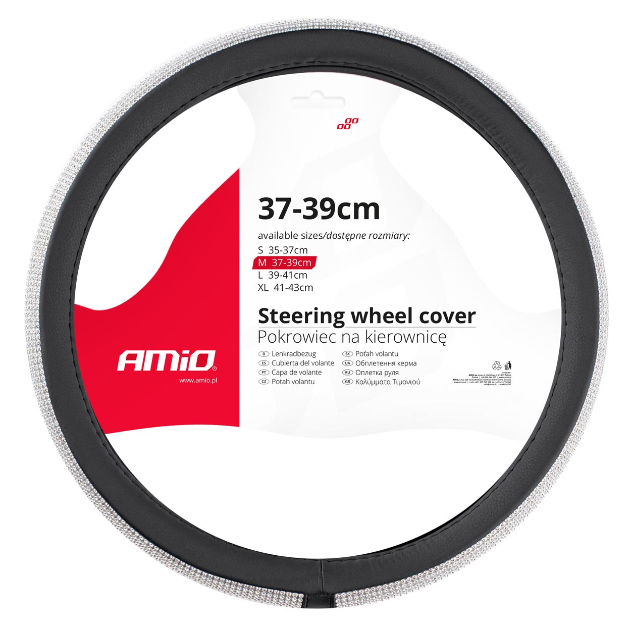 Βλησαρούλης Car Center - Amio - ΚΑΛΥΜΜΑ ΤΙΜΟΝΙΟΥ SWC-35 M 37-39cm ΣΕ ΜΑΥΡΟ ΧΡΩΜΑ ΜΕ ΠΕΡΙΜΕΤΡΙΚΑ STRASS - 1 ΤΕΜ. (02808/AM)