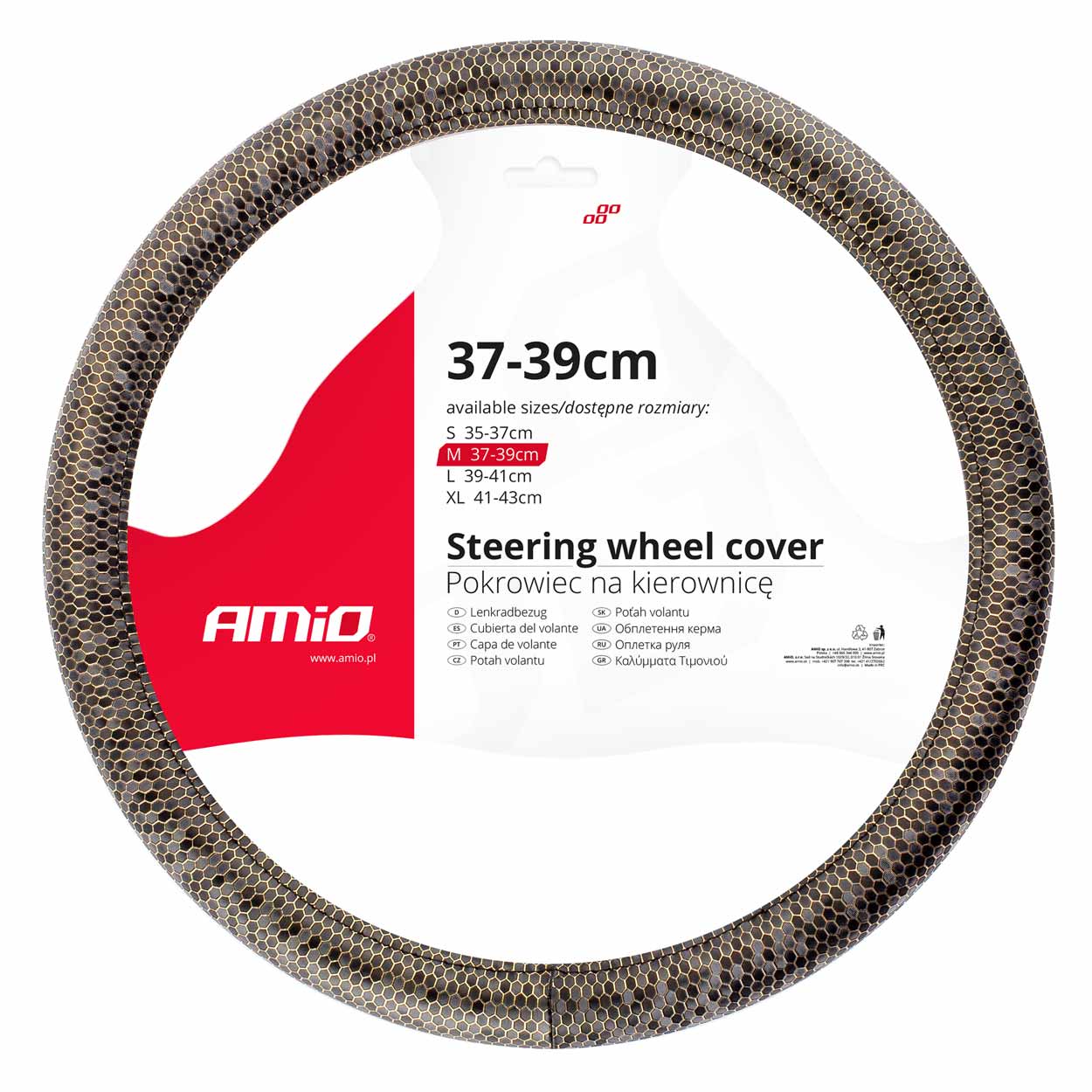 Βλησαρούλης Car Center - Amio - ΚΑΛΥΜΜΑ ΤΙΜΟΝΙΟΥ SWC-37 M 37-39cm ΧΡΥΣΑ ΕΞΑΓΩΝΑ ΣΕ ΚΑΦΕ ΑΠΟΧΡΩΣΕΙΣ - 1 ΤΕΜ. (02810/AM)