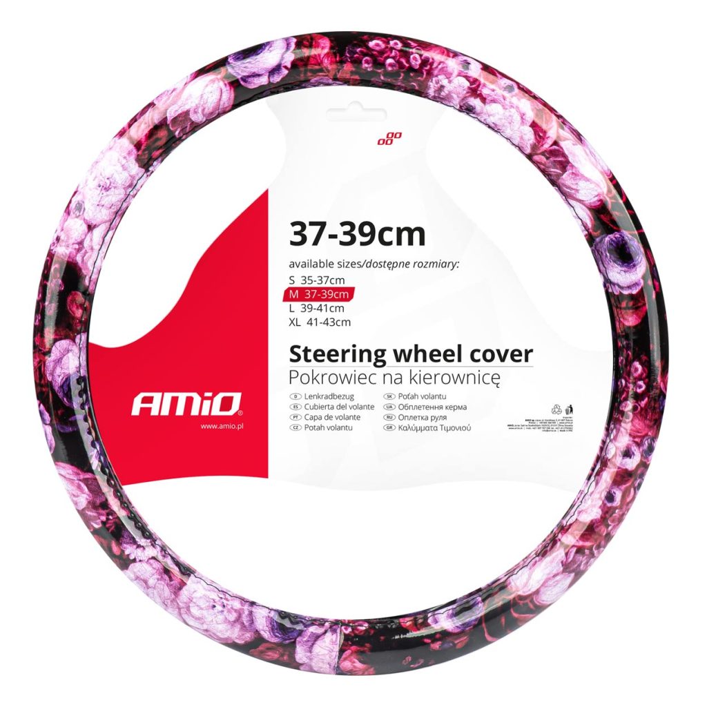 Βλησαρούλης Car Center - Amio - ΚΑΛΥΜΜΑ ΤΙΜΟΝΙΟΥ SWC-47 Μ 37-39cm ΜΑΥΡΟ/ΡΟΖ ΜΕ ΣΧΕΔΙΟ ΛΟΥΛΟΥΔΙΑ - 1 ΤΕΜ. (02988/AM)
