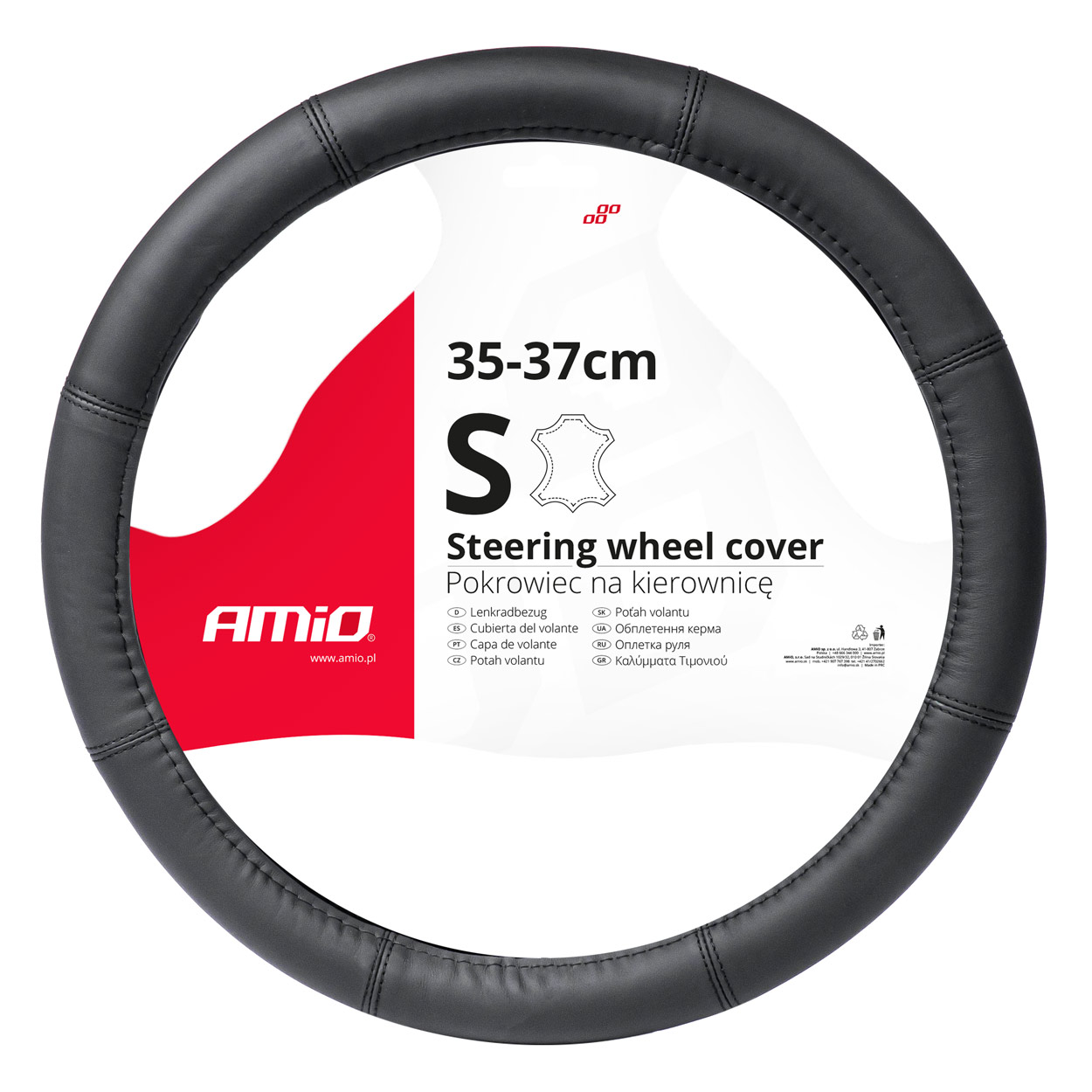 Βλησαρούλης Car Center - Amio - ΚΑΛΥΜΜΑ ΤΙΜΟΝΙΟΥ ΔΕΡΜΑTINO 35-37CM SWC-48-S ΣΕ ΜΑΥΡΟ ΧΡΩΜΑ ΜΕ ΜΑΥΡΕΣ ΡΑΦΕΣ - 1 ΤΕΜ. (03545/AM)