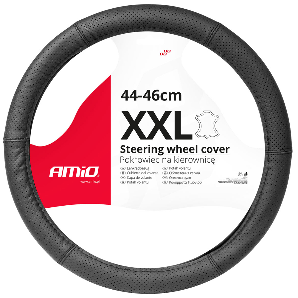 Βλησαρούλης Car Center - Amio - ΚΑΛΥΜΜΑ ΤΙΜΟΝΙΟΥ ΑΠΟ ΤΕΧΝΟΔΕΡΜΑ (ΧΧL) 43-45cm SWC-50-ΧΧL ΣΕ ΜΑΥΡΟ ΧΡΩΜΑ ΤΡΥΠΗΤΟ ΜΕ ΜΑΥΡΕΣ ΡΑΦΕΣ - 1 τεμ. (03559/AM)