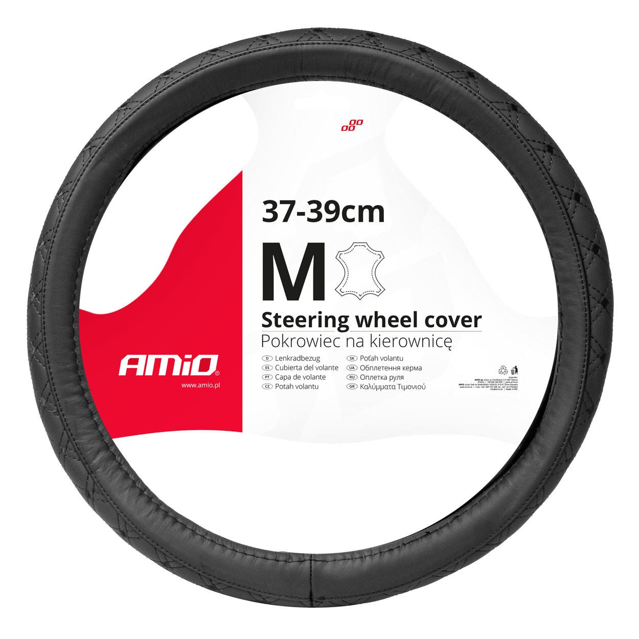 Βλησαρούλης Car Center - Amio - ΚΑΛΥΜΜΑ ΤΙΜΟΝΙΟΥ ΑΠΟ ΤΕΧΝΟΔΕΡΜΑ 37-39CM SWC-51-M ΣΕ ΜΑΥΡΟ ΧΡΩΜΑ ΜΕ ΜΑΥΡΕΣ ΡΑΦΕΣ - 1 ΤΕΜ. (03561/AM)