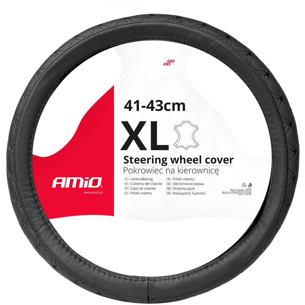 Βλησαρούλης Car Center - Amio - ΚΑΛΥΜΜΑ ΤΙΜΟΝΙΟΥ ΑΠΟ ΤΕΧΝΟΔΕΡΜΑ (ΧL) 41-43cm SWC-51-ΧL ΣΕ ΜΑΥΡΟ ΧΡΩΜΑ ΜΕ ΜΑΥΡΕΣ ΡΑΦΕΣ - 1 ΤΕΜ. (03563/AM)