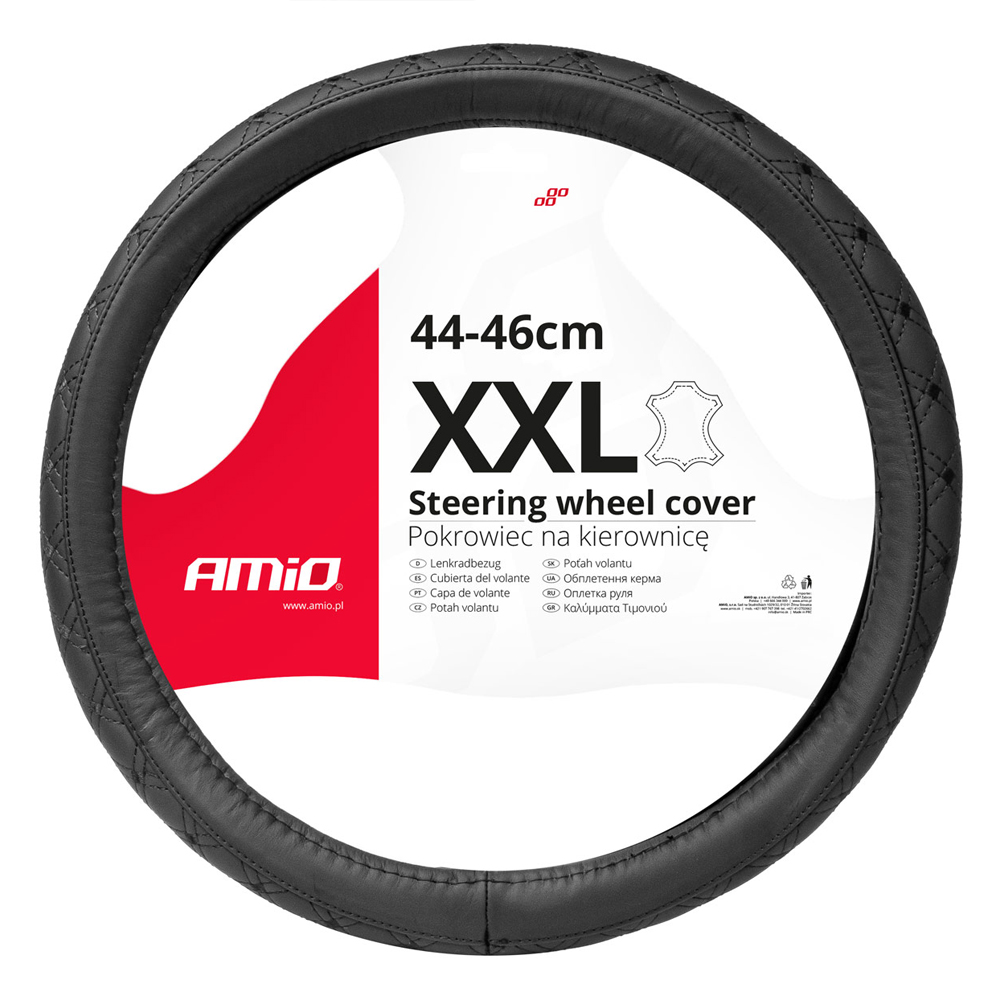 Βλησαρούλης Car Center - Amio - ΚΑΛΥΜΜΑ ΤΙΜΟΝΙΟΥ ΔΕΡΜΑTINO (ΧΧL) 44-46cm SWC-51-ΧΧL ΣΕ ΜΑΥΡΟ ΧΡΩΜΑ ΜΕ ΜΑΥΡΕΣ ΡΑΦΕΣ - 1 ΤΕΜ. (03564/AM)