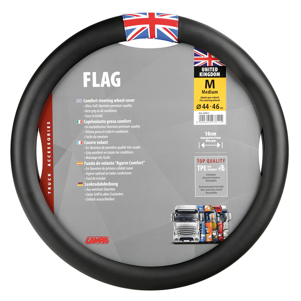 Βλησαρούλης Car Center - ΚΑΛΥΜΜΑ ΤΙΜΟΝΙΟΥ ΦΟΡΤΗΓΟΥ FLAG ENGLAND ΜΑΥΡΟ ΜΕ ΣΗΜΑΙΑ ΑΓΓΛΙΑΣ (M) 44-46cm LAMPA - 1 TEM.