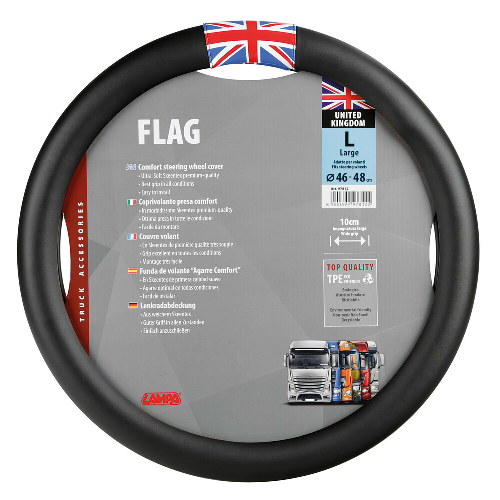 Βλησαρούλης Car Center - ΚΑΛΥΜΜΑ ΤΙΜΟΝΙΟΥ ΦΟΡΤΗΓΟΥ FLAG ENGLAND ΜΑΥΡΟ ΜΕ ΣΗΜΑΙΑ ΑΓΓΛΙΑΣ (L) 46-48 cm LAMPA - 1 TEM.