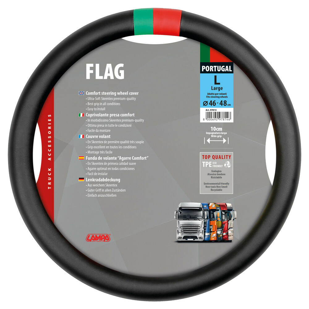 Βλησαρούλης Car Center - ΚΑΛΥΜΜΑ ΤΙΜΟΝΙΟΥΦΟΡΤΗΓΟΥ CLUB FLAG PORTUGAL ΜΑΥΡΟ SKEENTEX (L) 46/48cm (ΚΟΦΤΟ ΤΙΜΟΝΙ)
