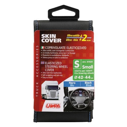 Βλησαρούλης Car Center - ΚΑΛΥΜΜΑ ΤΙΜΟΝΙΟΥ ΦΟΡΤΗΓΟΥ 42/44cm (S) SKIN-COVER ΜΑΥΡΟ ΜΕ ΜΠΛΕ ΡΑΦΗ ΕΛΑΣΤΙΚΟ 2mm ΠΑΧΟΣ