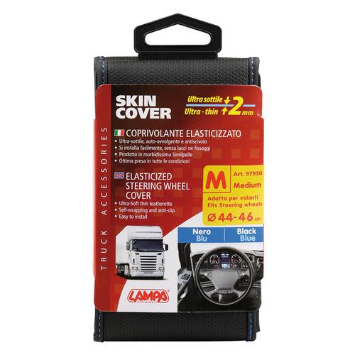 Βλησαρούλης Car Center - ΚΑΛΥΜΜΑ ΤΙΜΟΝΙΟΥ ΦΟΡΤΗΓΟΥ 44/46cm (M) SKIN-COVER ΜΑΥΡΟ ΜΕ ΜΠΛΕ ΡΑΦΗ ΕΛΑΣΤΙΚΟ 2mm ΠΑΧΟΣ