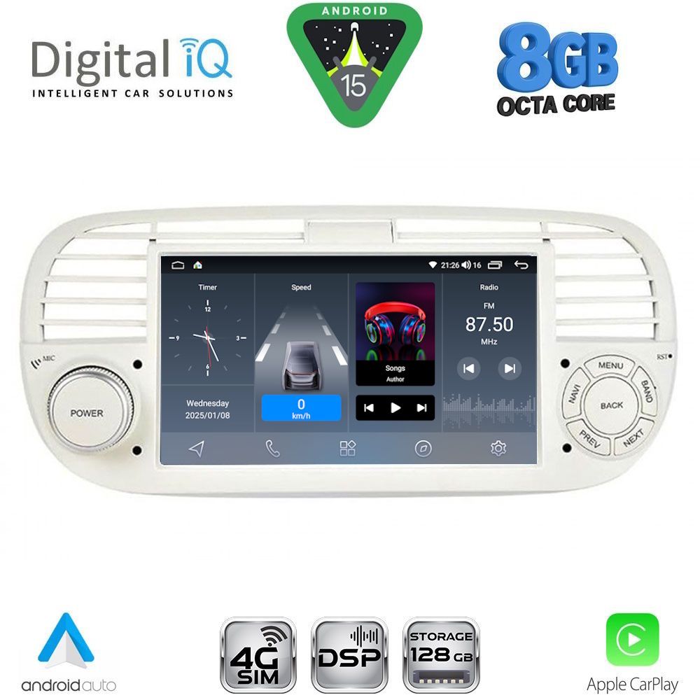 Βλησαρούλης Car Center - DIGITAL IQ BLM 765BL_CPA (7" DECK) MULTIMEDIA OEM for FIAT 500 mod. 2007-2015 (BLACK)