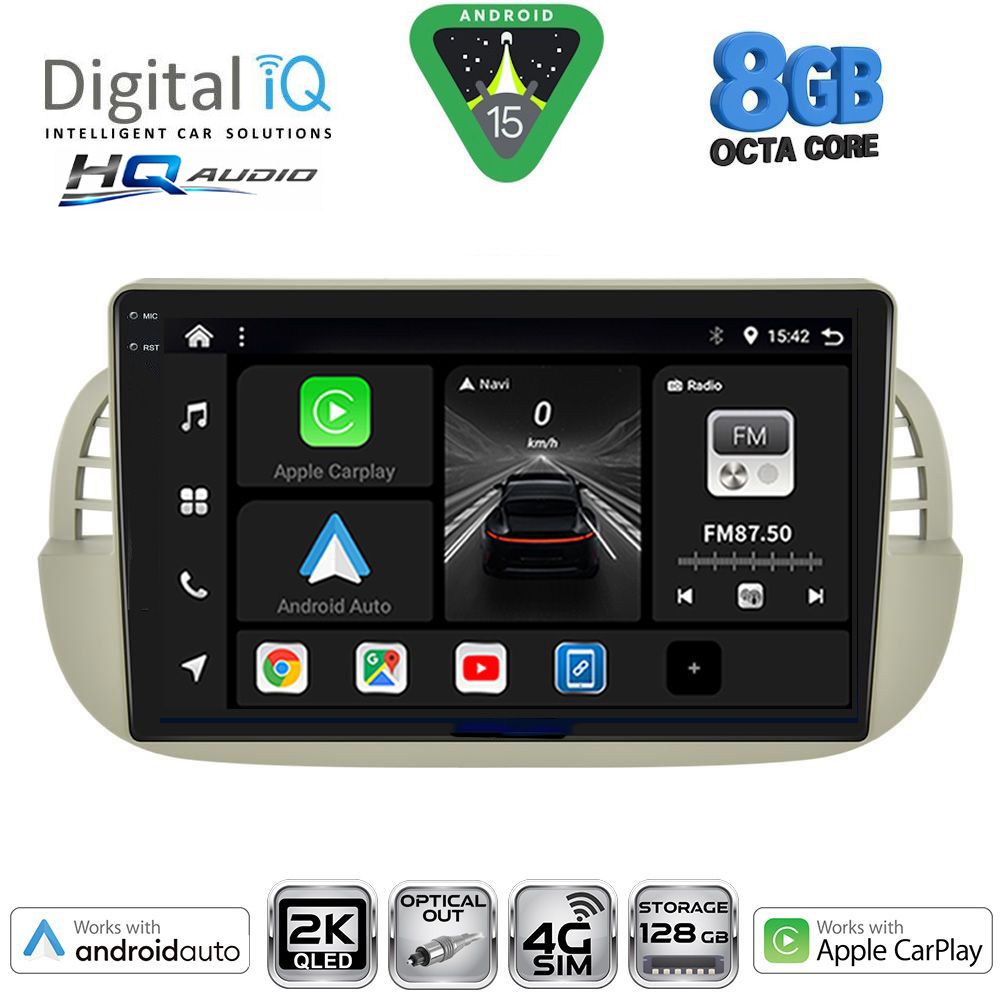 Βλησαρούλης Car Center - DIGITAL IQ BXK 20130BG_CPAA (9inc) MULTIMEDIA TABLET for FIAT 500 mod. 2007-2015 (BEIGE)