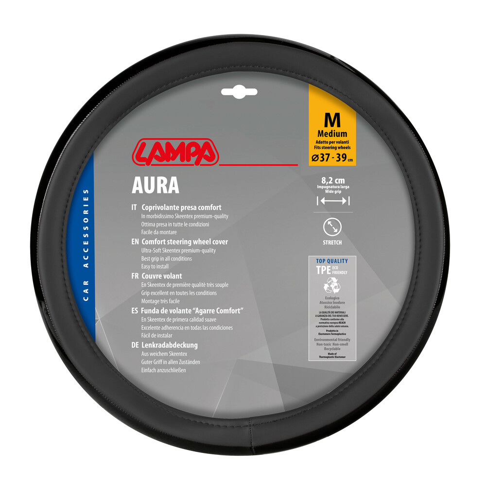 Βλησαρούλης Car Center - Lampa - Κάλυμμα Τιμονιού AURA (M) 37/39cm Μαύρο ένθετο με γυαλάδα άοσμο μαλακό Skeentex - 1 τεμ. (L3290.5)