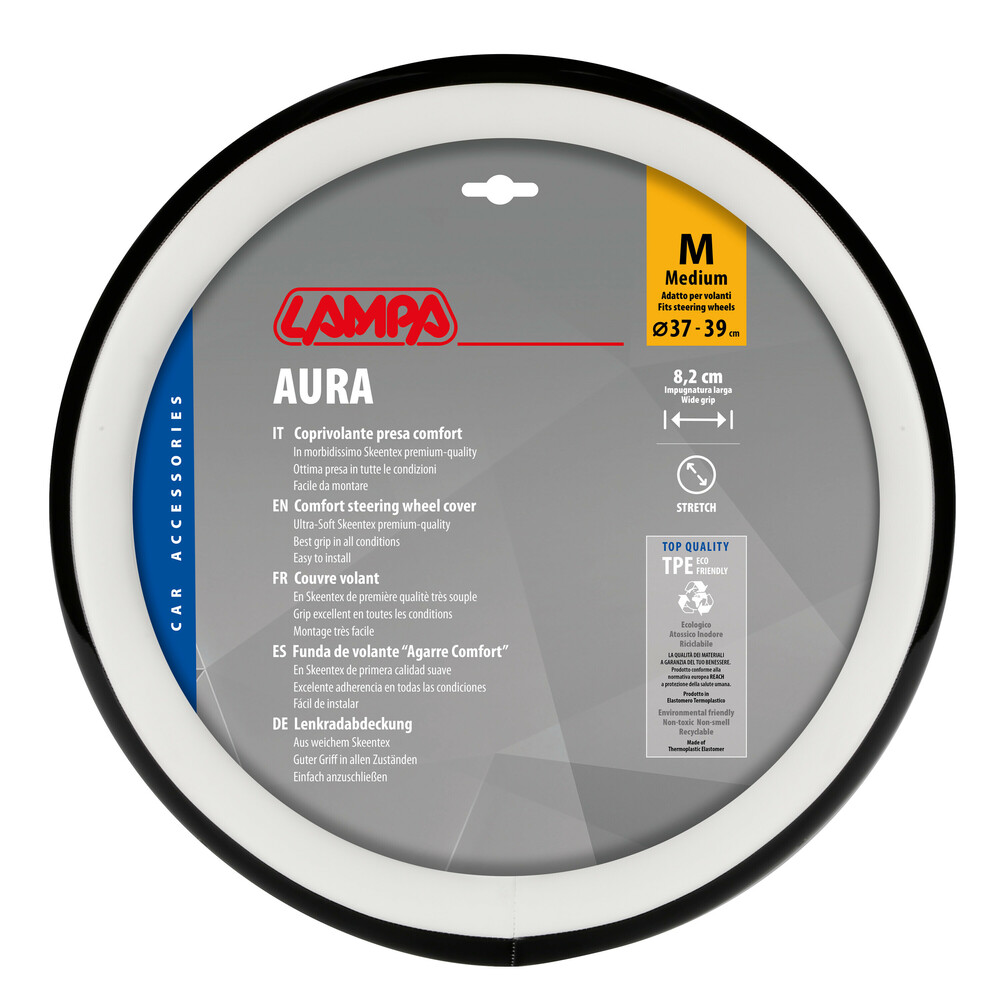 Βλησαρούλης Car Center - Lampa - Κάλυμμα Τιμονιού AURA (M) 37/39cm Μαύρο ένθετο με γυαλάδα / Λευκό άοσμο μαλακό Skeentex - 1 τεμ. (L3290.6)