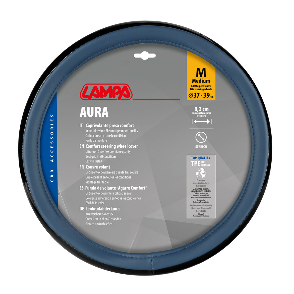 Βλησαρούλης Car Center - Lampa - Κάλυμμα Τιμονιού AURA (M) 37/39cm Μαύρο ένθετο με γυαλάδα / Μπλέ άοσμο μαλακό Skeentex - 1 τεμ. (L3290.8)