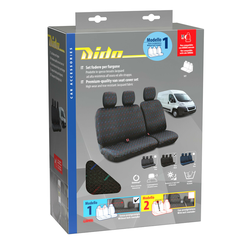 Βλησαρούλης Car Center - Καλύμματα Καθισμάτων Dido-1,  χωρίς επανατυλικτήρα ζώνης - Μαύρο