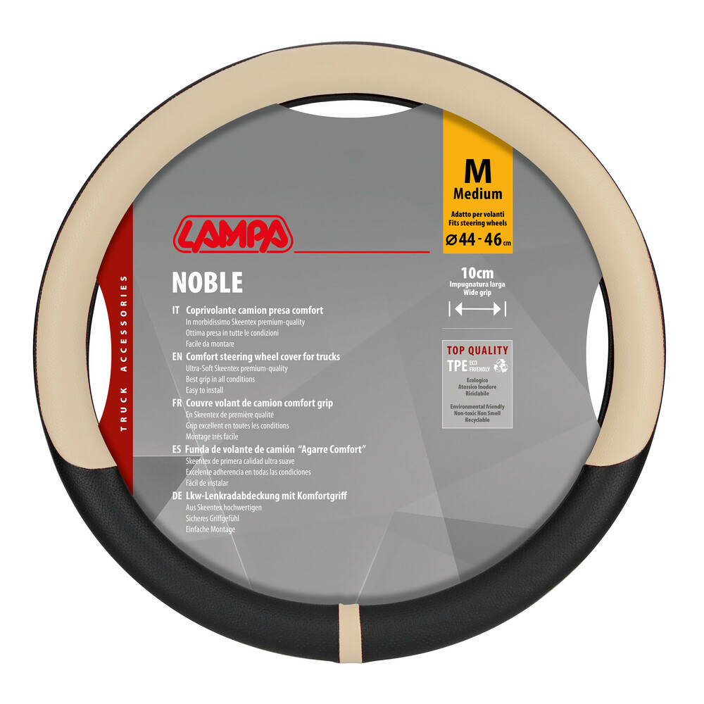 Βλησαρούλης Car Center - Lampa - Κάλυμμα Τιμονιού Φορτηγού NOBLE από Skeentex M 44-46εκ. Άοσμο Μαλακό αντιολισθητικό εύκολη τοποθέτηση φαρδιά λαβή 10εκ. Μαύρο / Μπέζ - 1 τεμ. (L9708.3)
