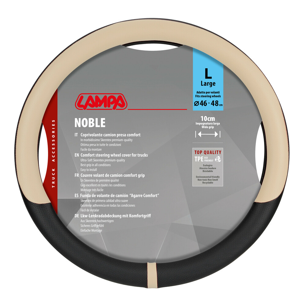 Βλησαρούλης Car Center - Lampa - Κάλυμμα Τιμονιού Φορτηγού NOBLE από Skeentex L 46-48εκ. Άοσμο Μαλακό αντιολισθητικό εύκολη τοποθέτηση φαρδιά λαβή 10εκ. Μαύρο / Μπέζ - 1 τεμ. (L9708.4)