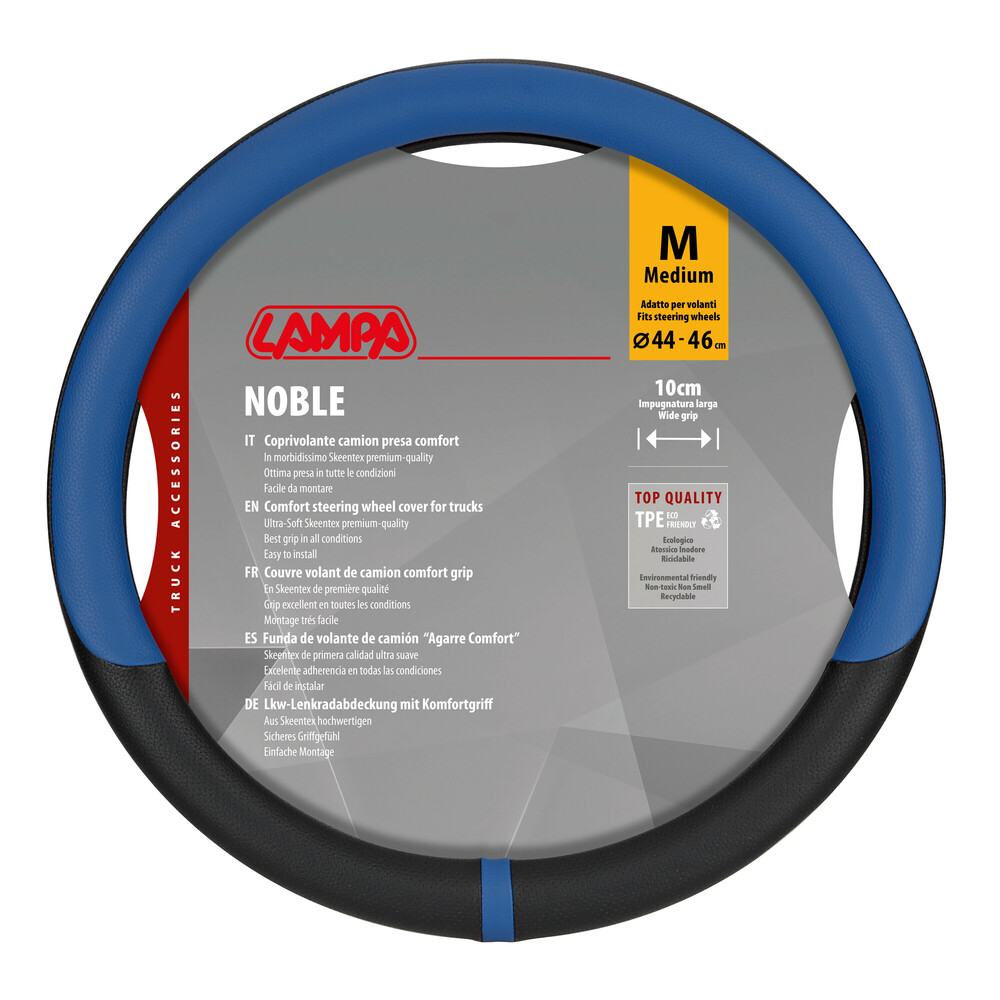 Βλησαρούλης Car Center - Lampa - Κάλυμμα Τιμονιού Φορτηγού NOBLE από Skeentex M 44-46εκ. Άοσμο Μαλακό αντιολισθητικό εύκολη τοποθέτηση φαρδιά λαβή 10εκ. Μαύρο / Μπλε - 1 τεμ. (L9708.5)