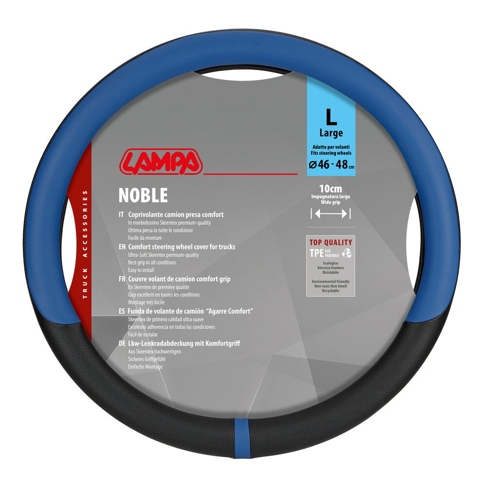 Βλησαρούλης Car Center - Lampa - Κάλυμμα Τιμονιού Φορτηγού NOBLE από Skeentex L 46-48εκ. Άοσμο Μαλακό αντιολισθητικό εύκολη τοποθέτηση φαρδιά λαβή 10εκ. Μαύρο / Μπλε - 1 τεμ. (L9708.6)