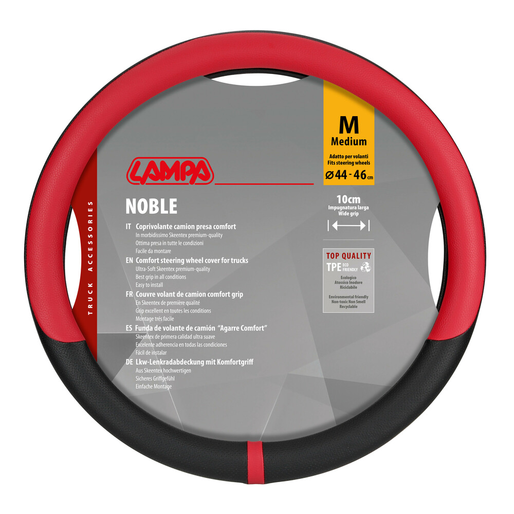 Βλησαρούλης Car Center - Lampa - Κάλυμμα Τιμονιού Φορτηγού NOBLE από Skeentex M 44-46εκ. Άοσμο Μαλακό αντιολισθητικό εύκολη τοποθέτηση φαρδιά λαβή 10εκ. Μαύρο / Κόκκινο - 1 τεμ. (L9708.7)