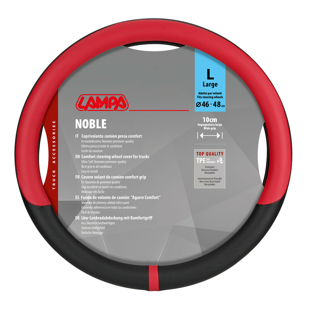 Βλησαρούλης Car Center - Lampa - Κάλυμμα Τιμονιού Φορτηγού NOBLE από Skeentex L 46-48εκ. Άοσμο Μαλακό αντιολισθητικό εύκολη τοποθέτηση φαρδιά λαβή 10εκ. Μαύρο / Κόκκινο - 1 τεμ. (L9708.8)