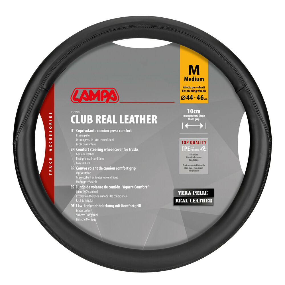 Βλησαρούλης Car Center - Lampa - Κάλυμμα Τιμονιού Φορτηγού Club γνήσιο δέρμα M 44-46εκ. Άοσμο Μαλακό εύκολη τοποθέτηση φαρδιά λαβή 10εκ. Μαύρο - 1 τεμ. (L9716.4)