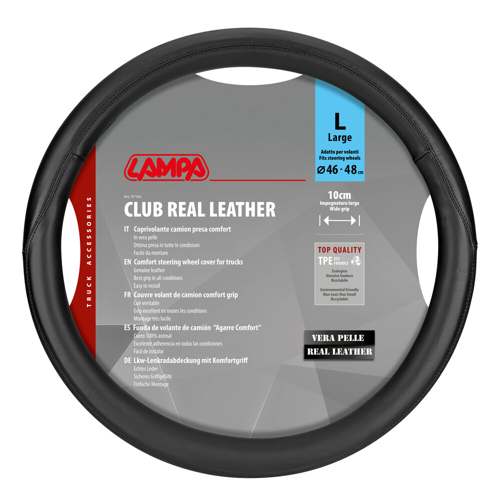Βλησαρούλης Car Center - Lampa - Κάλυμμα Τιμονιού Φορτηγού Club γνήσιο δέρμα L 46-48εκ. Άοσμο Μαλακό εύκολη τοποθέτηση φαρδιά λαβή 10εκ. Μαύρο - 1 τεμ. (L9716.5)