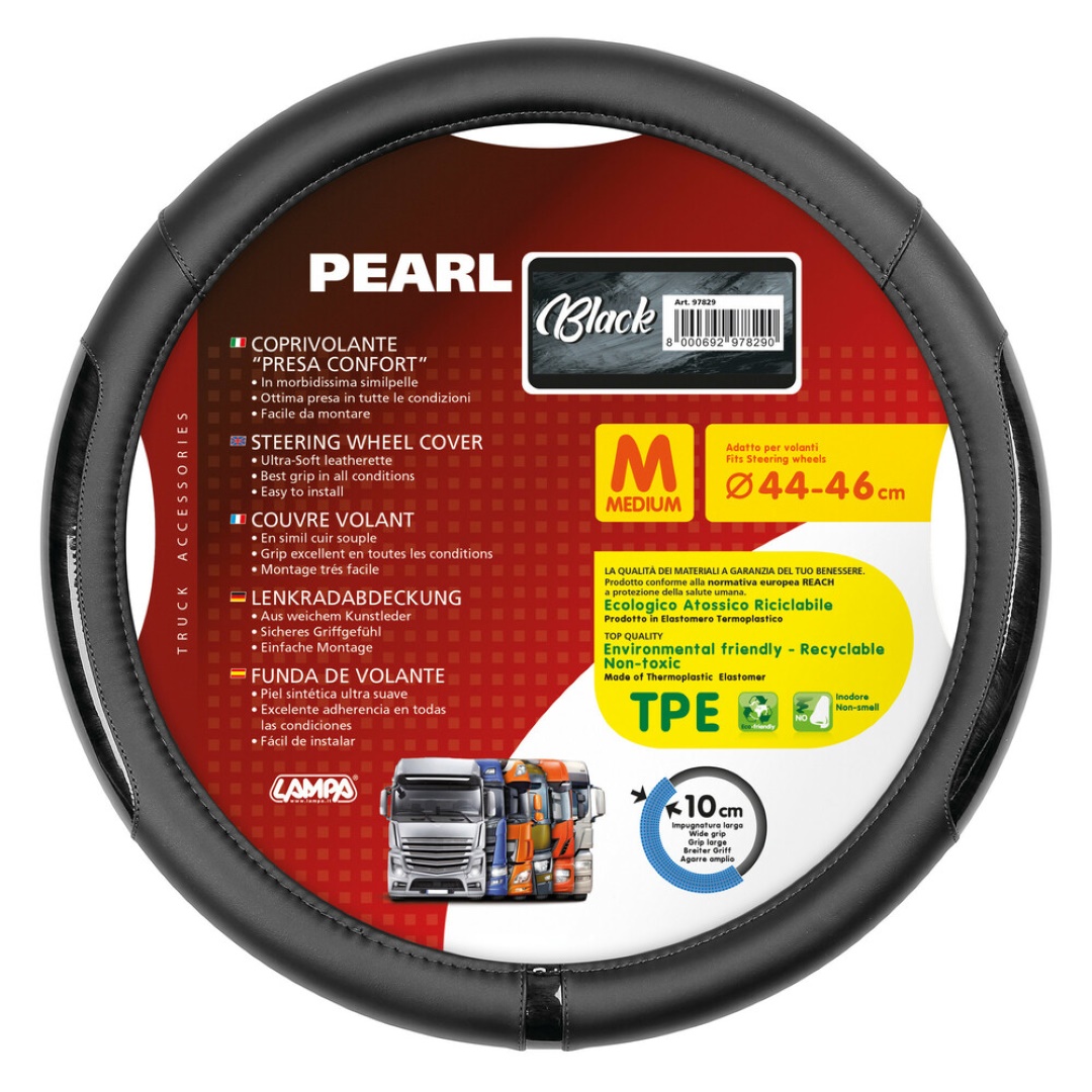 Βλησαρούλης Car Center - ΚΑΛΥΜΜΑ ΤΙΜΟΝΙΟΥ ΦΟΡΤΗΓΟΥ PEARL BLACK ΔΕΡΜΑΤΙΝΗ ΜΑΥΡΟ (M) 44-46cm ΟΙΚΟΛΟΓΙΚΟ ΚΑΙ ΑΟΣΜΟ