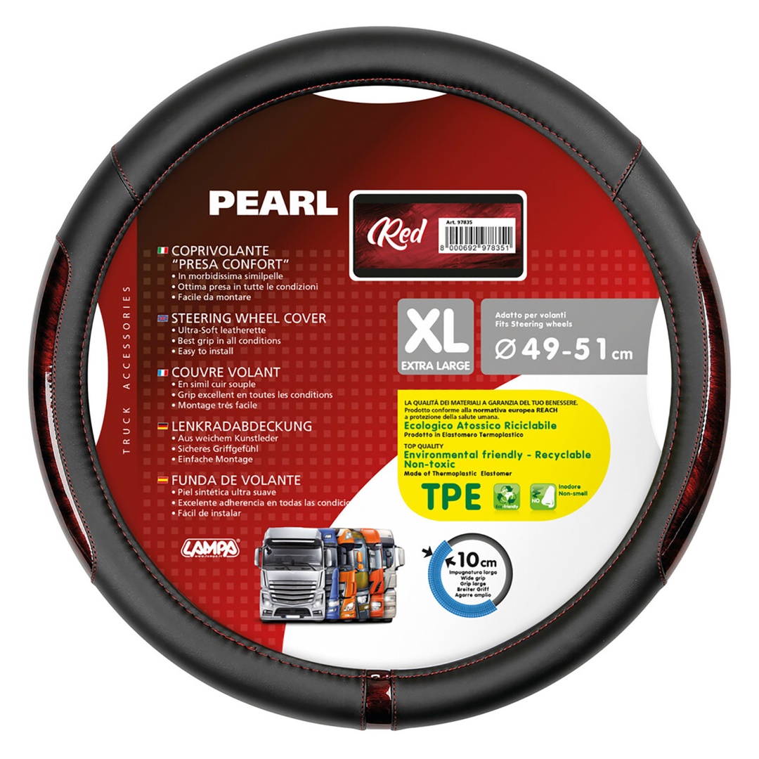 Βλησαρούλης Car Center - ΚΑΛΥΜΜΑ ΤΙΜΟΝΙΟΥ ΦΟΡΤΗΓΟΥ PEARL RED ΔΕΡΜΑΤΙΝΗ ΜΑΥΡΟ/ΚΟΚΚΙΝΟ (XL) 49-51cm ΟΙΚΟΛΟΓΙΚΟ ΚΑΙ ΑΟΣΜΟ