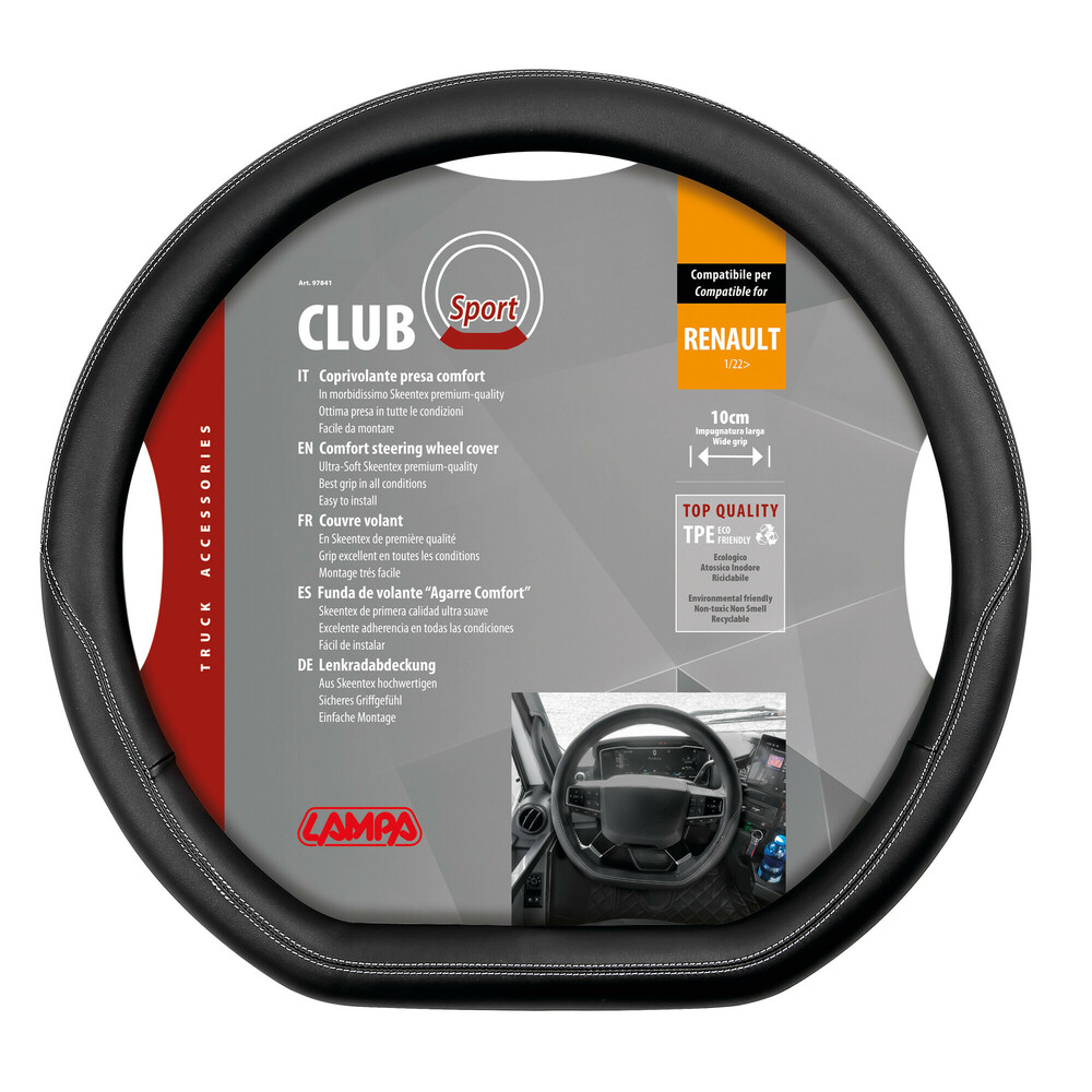 Βλησαρούλης Car Center - Lampa - Κάλυμμα Τιμονιού Club Sport από Skeentex για Renaultt T 01/22> κοφτό άοσμο μαλακό φαρδιά λαβή Μαύρο - 1 τεμ. (L9784.1)