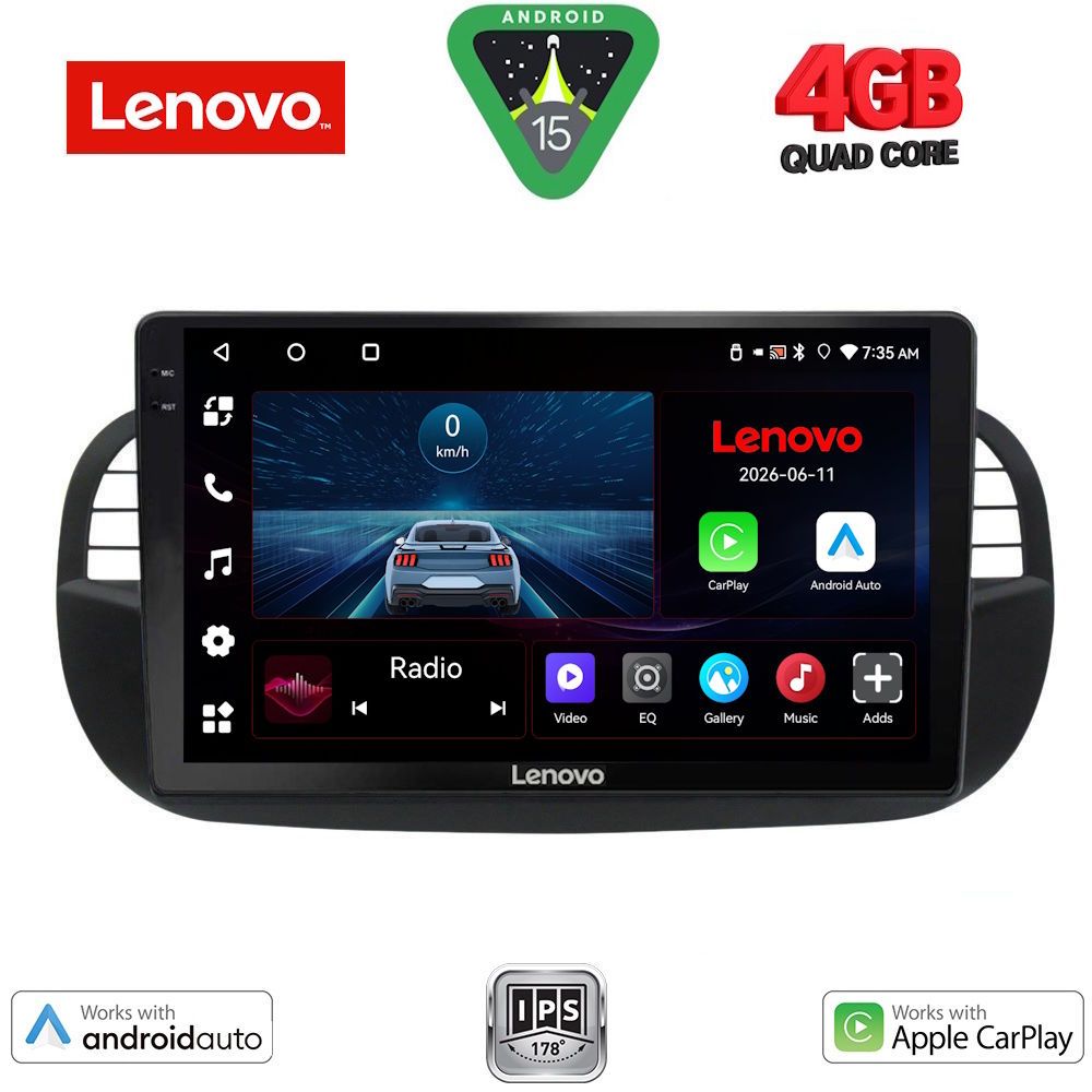 Βλησαρούλης Car Center - LENOVO LVE 8130BL_CPAA (9inc) MULTIMEDIA TABLET for FIAT 500 mod. 2007-2015  (BLACK)