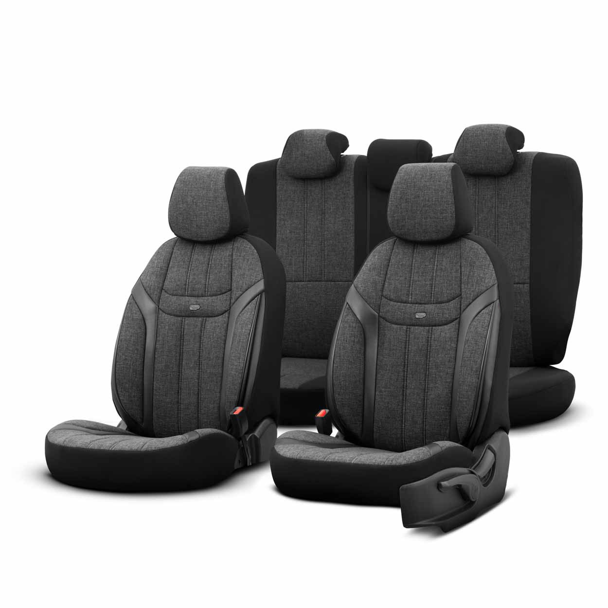 Βλησαρούλης Car Center - AMiO - Καλύμματα Καθισμάτων OTOM Swan 501 Black Μαύρο/Γκρι Σκούρο Λινό Ύφασμα και Δερματίνη για Μπροστινά και Πίσω Καθίσματα με 5 Προσκέφαλα - 1 Σετ (OT86751/AM)