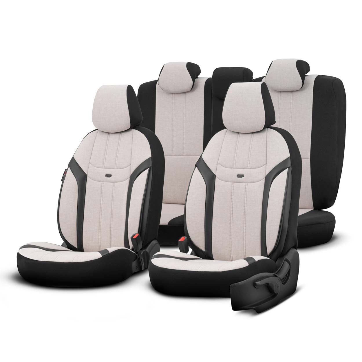 Βλησαρούλης Car Center - AMiO - Καλύμματα Καθισμάτων OTOM Swan 503 Beige Μαύρο/Μπεζ Λινό Ύφασμα και Δερματίνη για Μπροστινά και Πίσω Καθίσματα με 5 Προσκέφαλα - 1 Σετ (OT86753/AM)