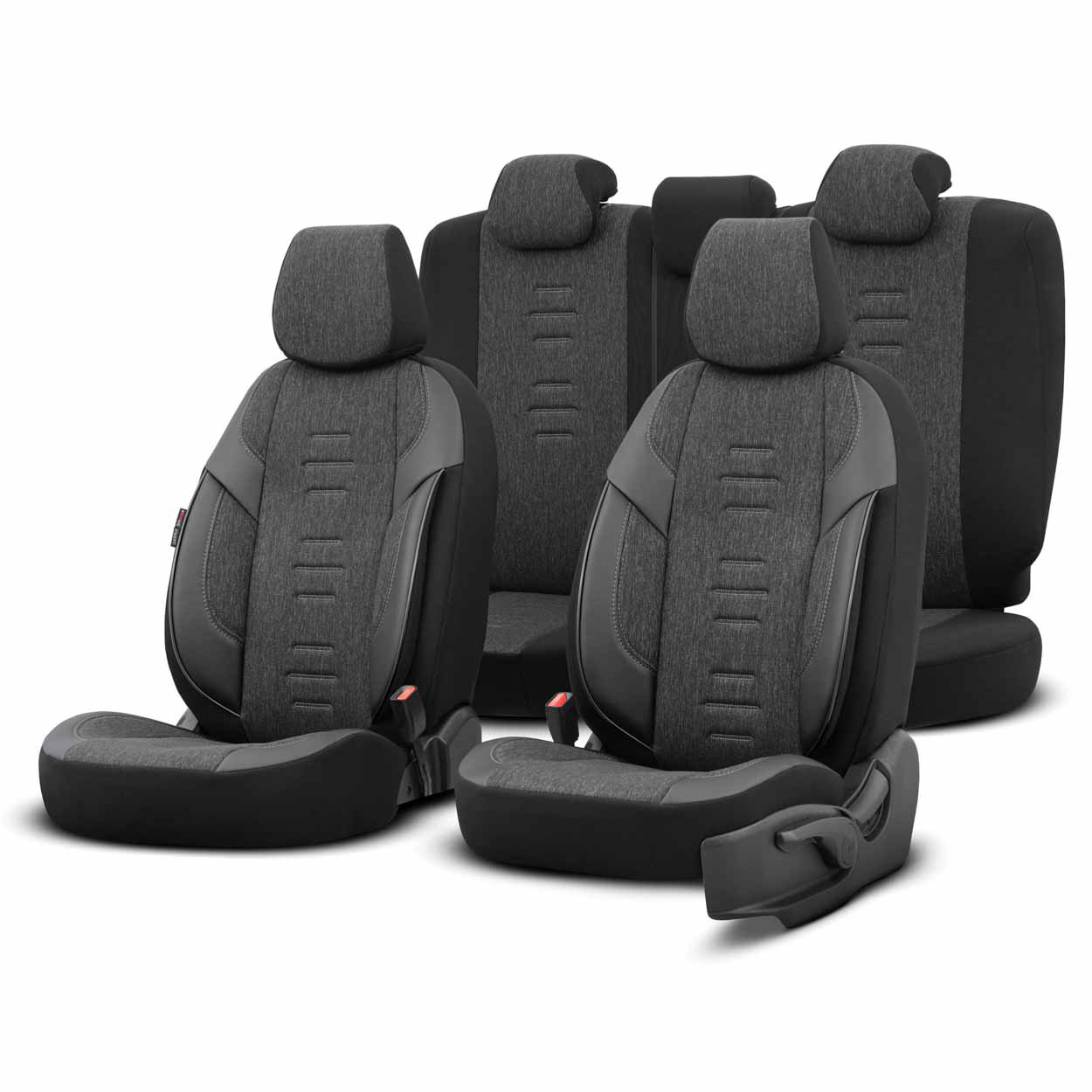 Βλησαρούλης Car Center - Amio - Καλύμματα Καθισμάτων OTOM Throne 102 Smoked σε Μαύρο/Γκρι Λινό και Δερματίνη για Μπροστινά και Πίσω Καθίσματα με 5 Προσκέφαλα - 1 σετ. (OT86755/AM)
