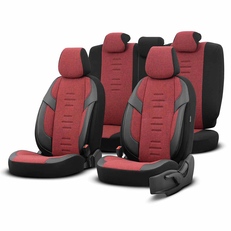 Βλησαρούλης Car Center - AMiO - Καλύμματα Καθισμάτων OTOM Throne 103 Red σε Μαύρο/Γκρι/Κόκκινο Ύφασμα και Δερματίνη για Μπροστινά και Πίσω Καθίσματα με 5 Προσκέφαλα - 1 Σετ (OT86756/AM)