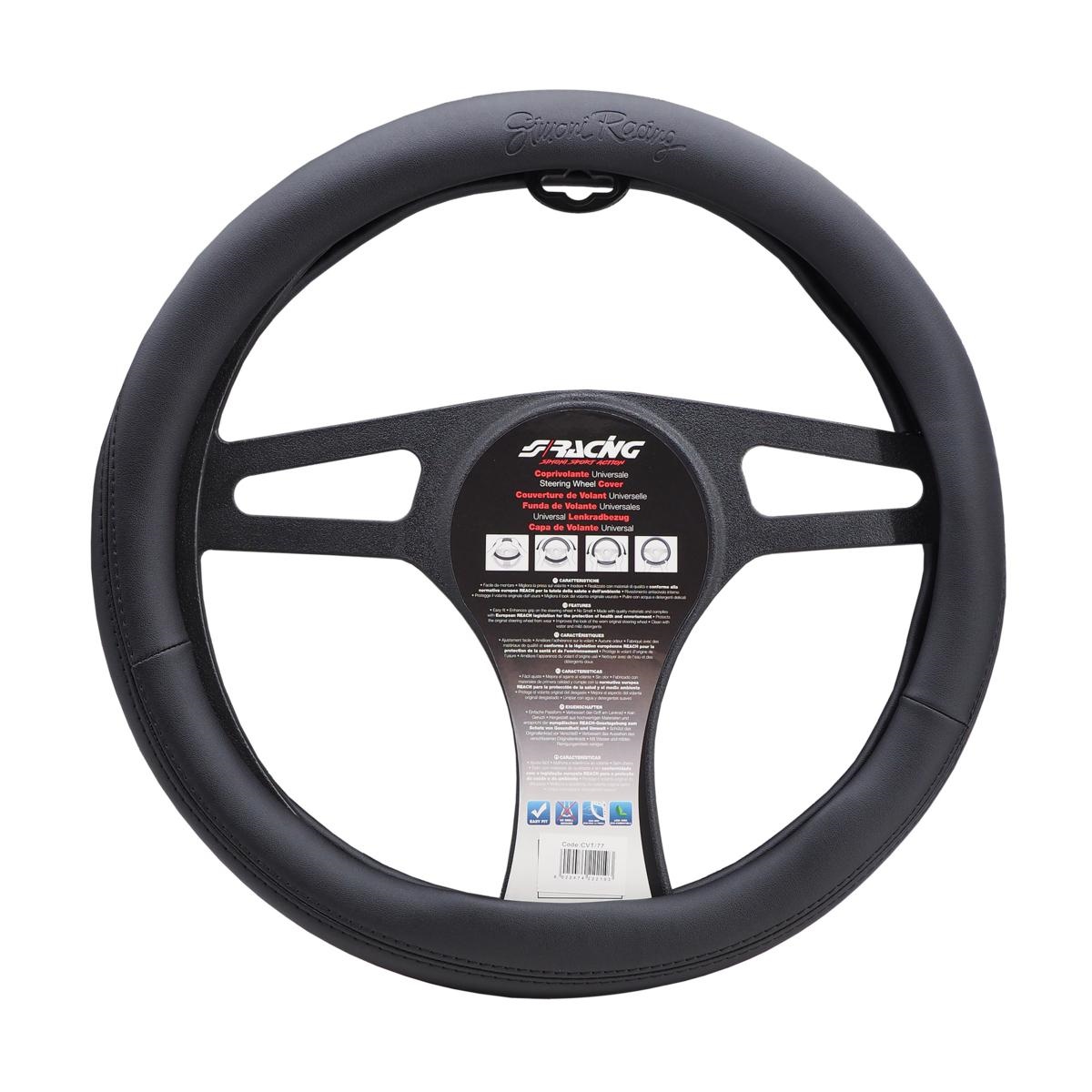 Βλησαρούλης Car Center - ΚΑΛΥΜΜΑ ΤΙΜΟΝΙΟΥ EASY BLACK ΜΑΥΡΟ ΜΕ LOGO SIMONI RACING OIKOΛΟΓΙΚΟ ΔΕΡΜΑ 37-39cm SIMONI RACING  - 1 τεμ.